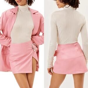 For Love and Lemons Pink Faux Leather Wrap Front Talia Mini Skirt - Medium